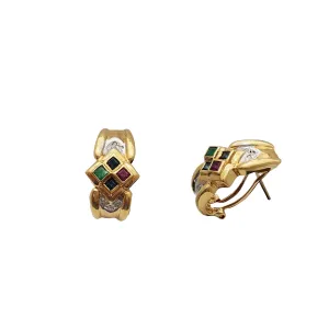 Precious Gem Emblem Omega Earrings (14K)