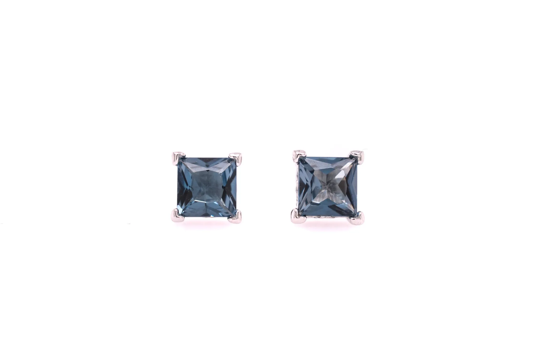 Princess Cut London Blue Topaz Earrings