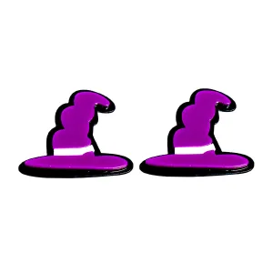 Purple Acrylic & Silver-Plated Witch Hat Drop Earrings