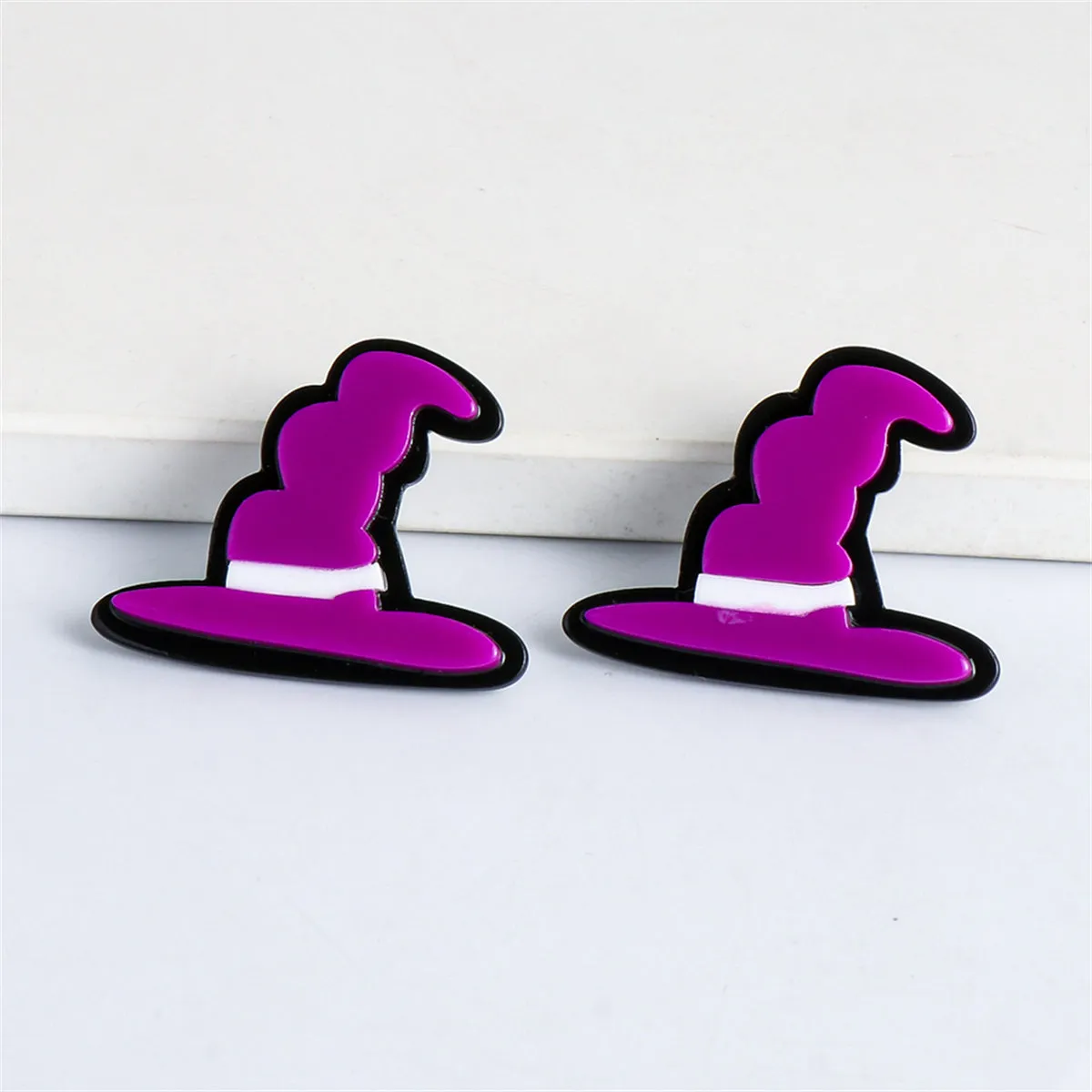 Purple Acrylic & Silver-Plated Witch Hat Drop Earrings