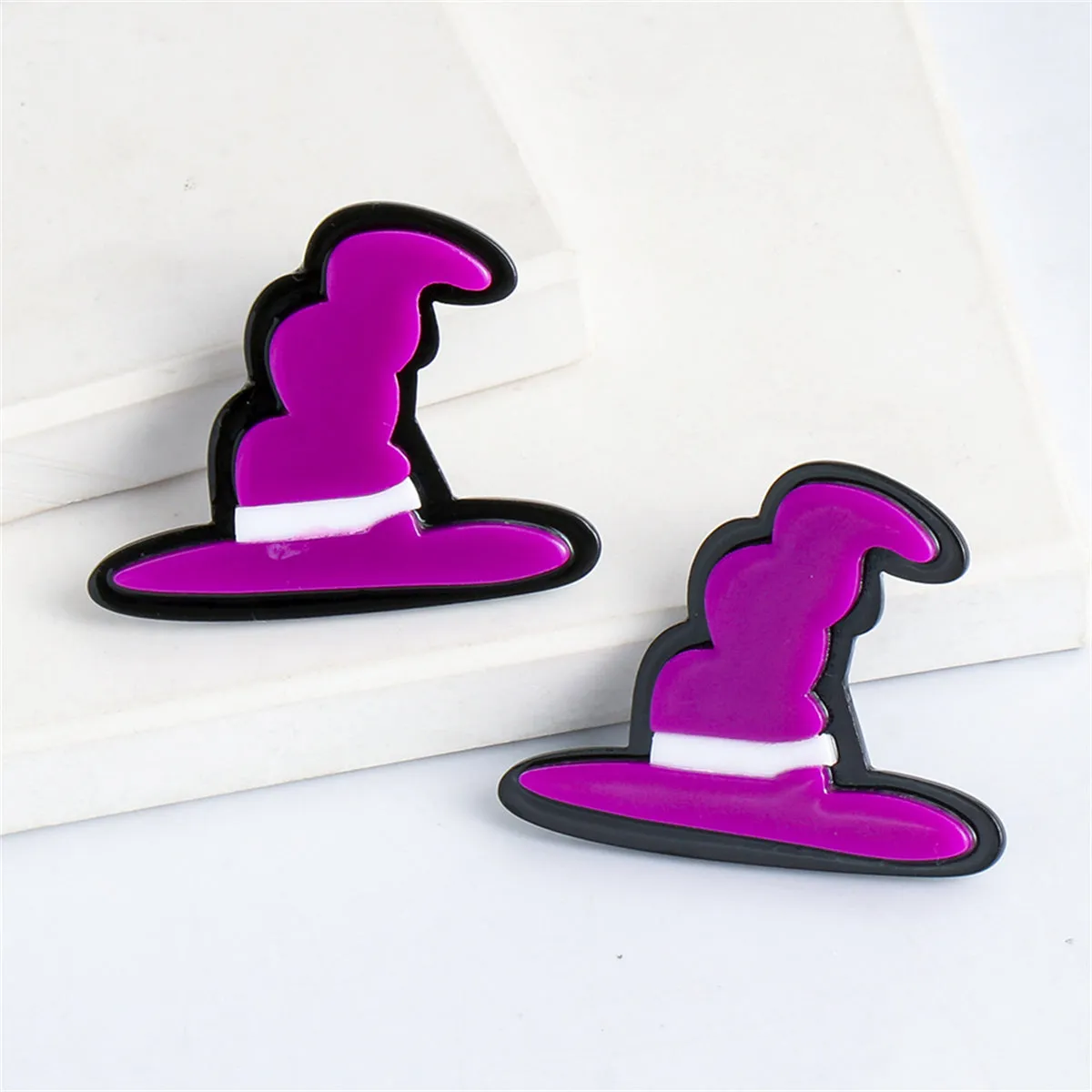 Purple Acrylic & Silver-Plated Witch Hat Drop Earrings