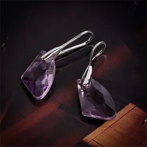 Purple Crystal & Silver-Plated Drop Earrings