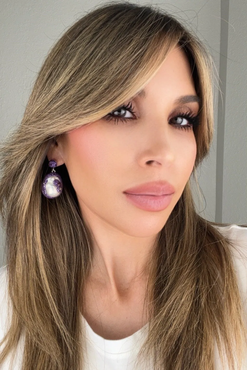 Purple Crystal Pearl Drop Sterling Silver Earrings