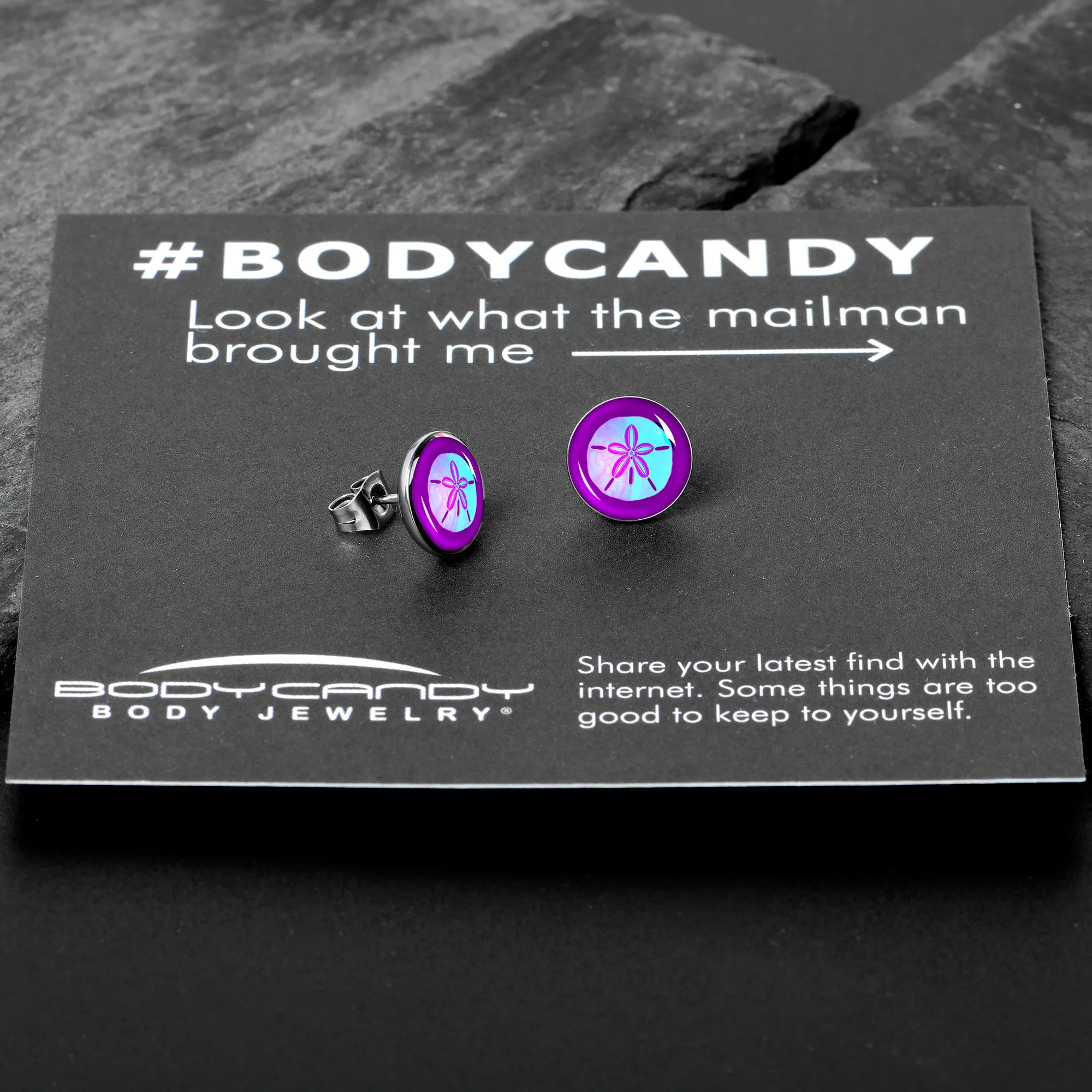 Purple Nautical Sand Dollar Stud Earrings