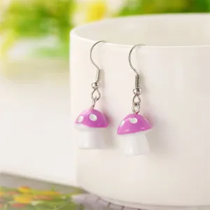 Purple Resin & Silver-Plated Dot Mushroom Drop Earrings