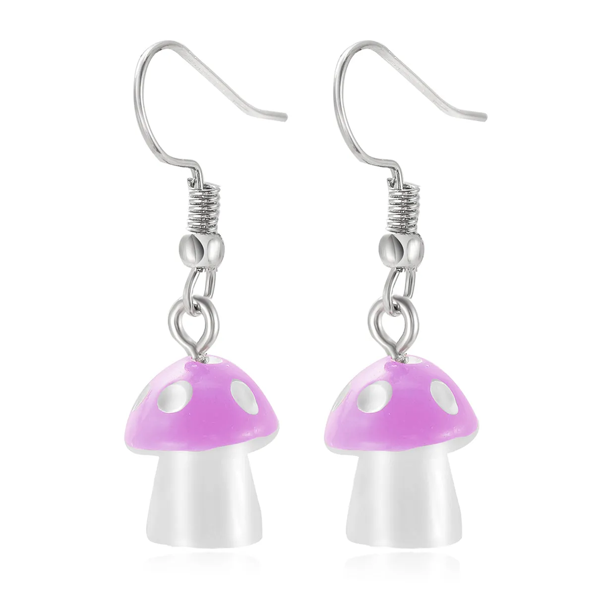 Purple Resin & Silver-Plated Dot Mushroom Drop Earrings