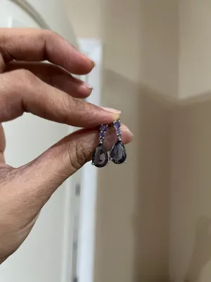 Purple Rhinestone earrings , long purple crystal earrings , dark purple wedding earrings , eggplant silver  rhinestone earring small