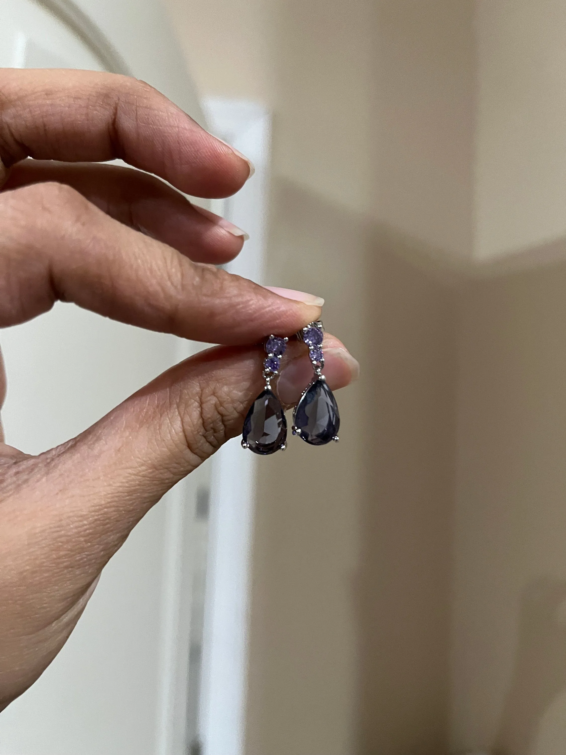 Purple Rhinestone earrings , long purple crystal earrings , dark purple wedding earrings , eggplant silver  rhinestone earring small
