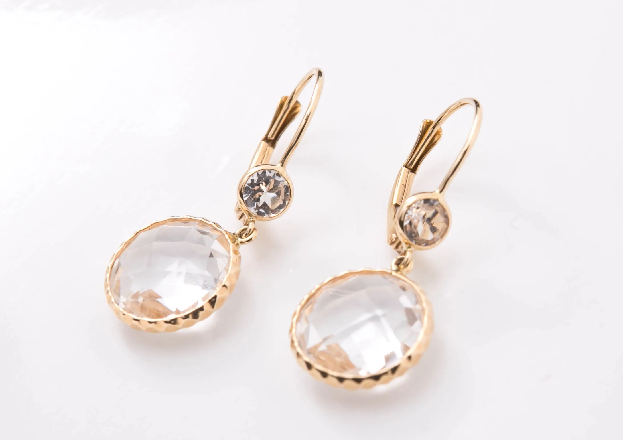 Quartz   White Topaz Yellow Gold Dangles