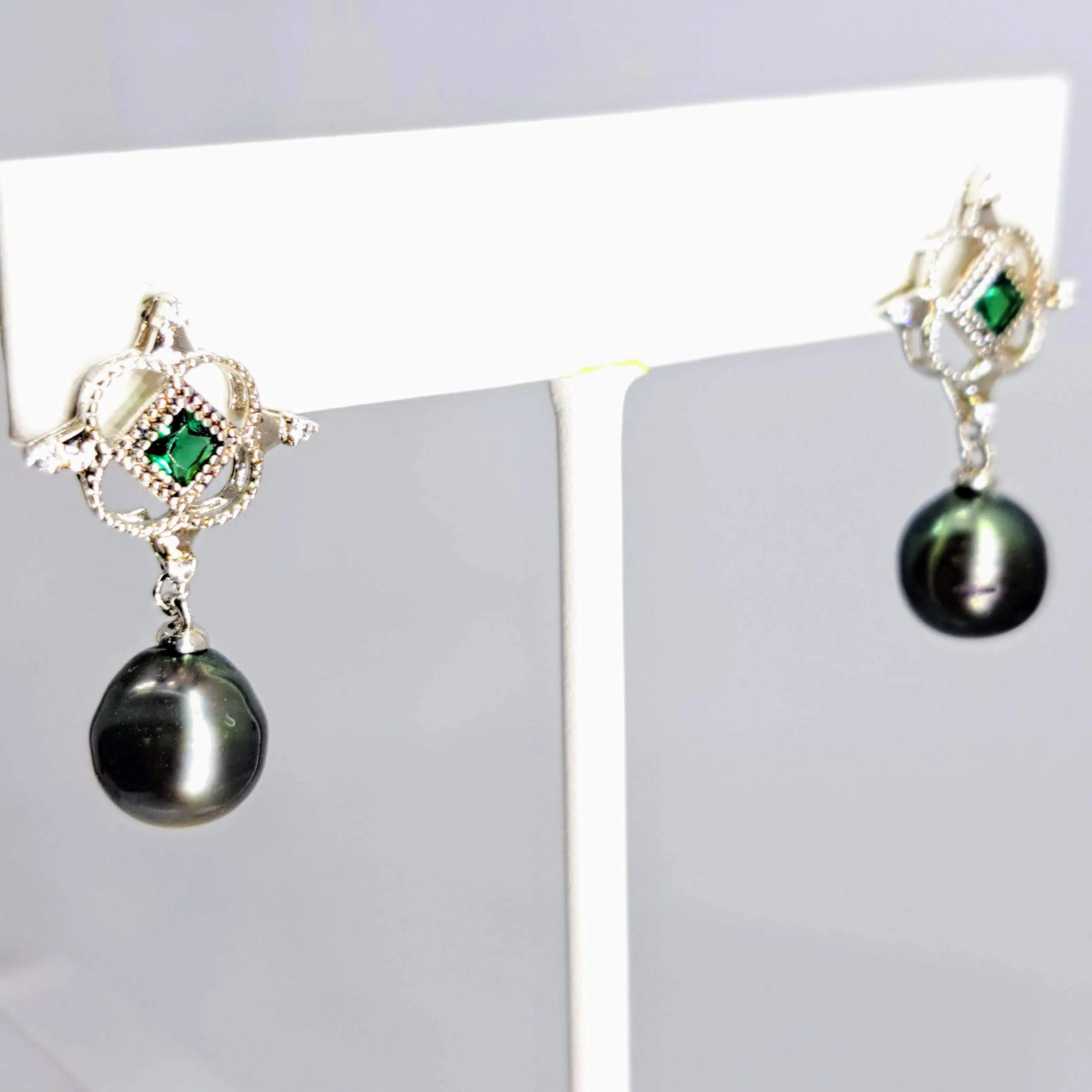 "BOOTY!" 1.25" Earrings - Tahitian Pearl, Topaz, Crystal, Sterling