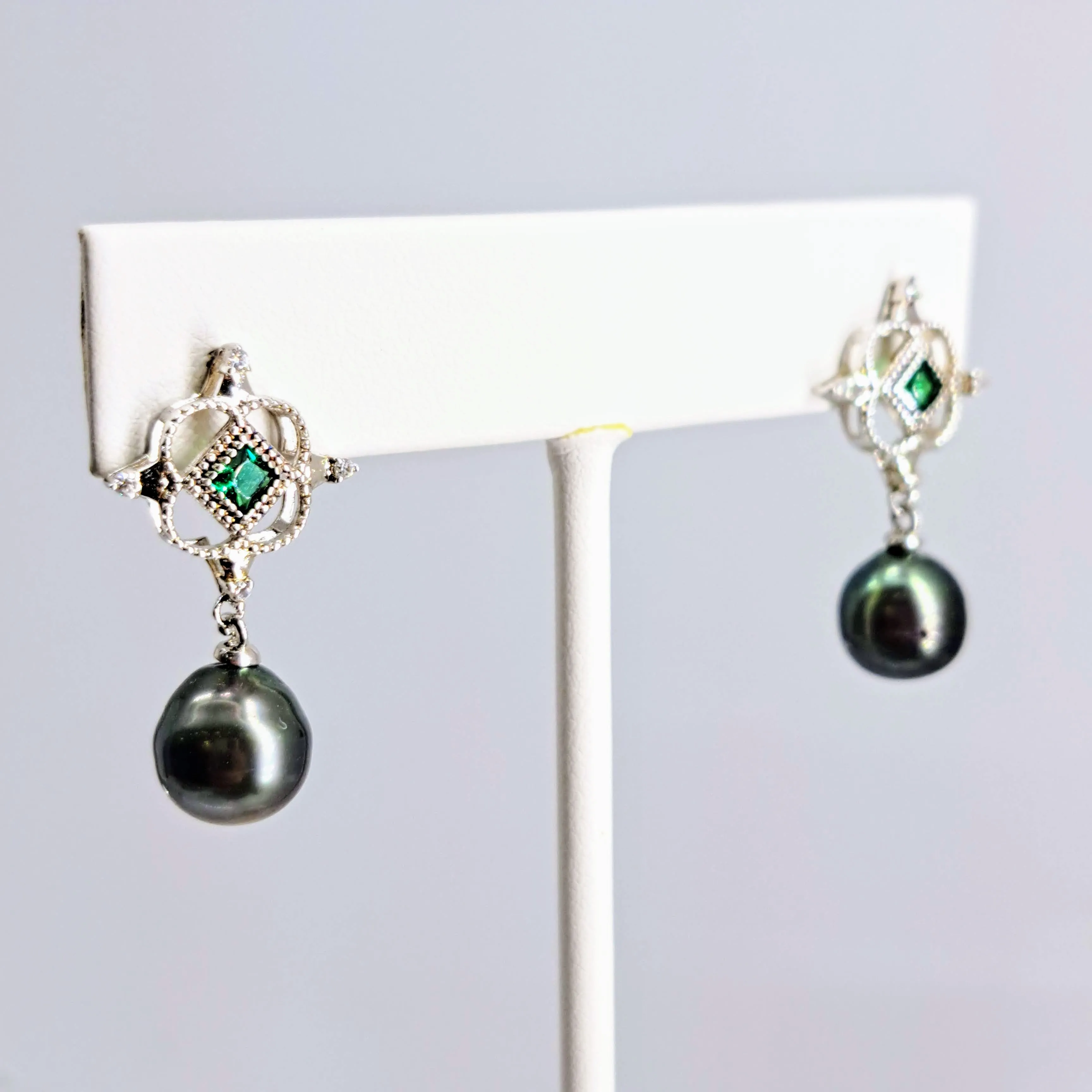 "BOOTY!" 1.25" Earrings - Tahitian Pearl, Topaz, Crystal, Sterling