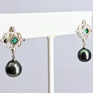 "BOOTY!" 1.25" Earrings - Tahitian Pearl, Topaz, Crystal, Sterling