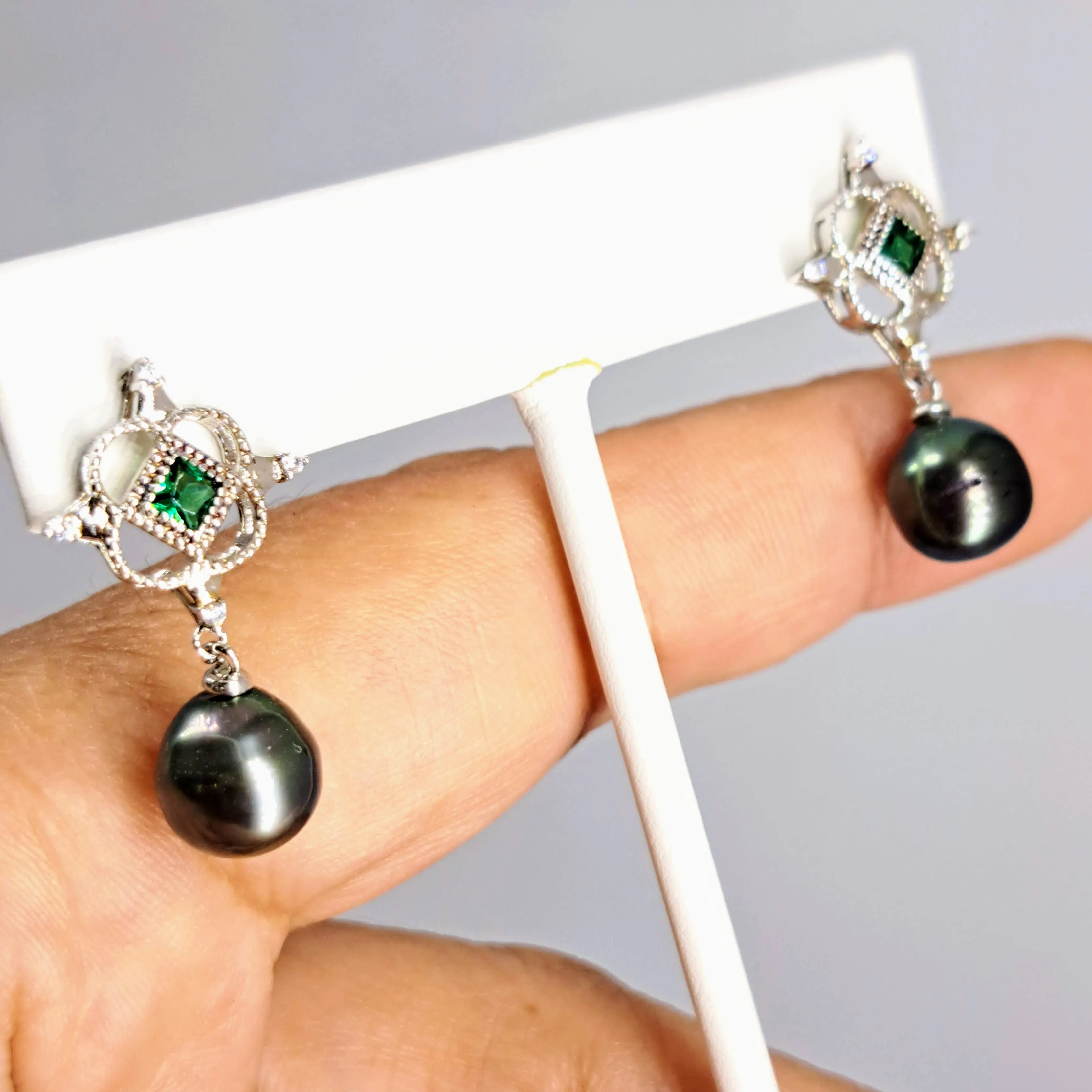"BOOTY!" 1.25" Earrings - Tahitian Pearl, Topaz, Crystal, Sterling