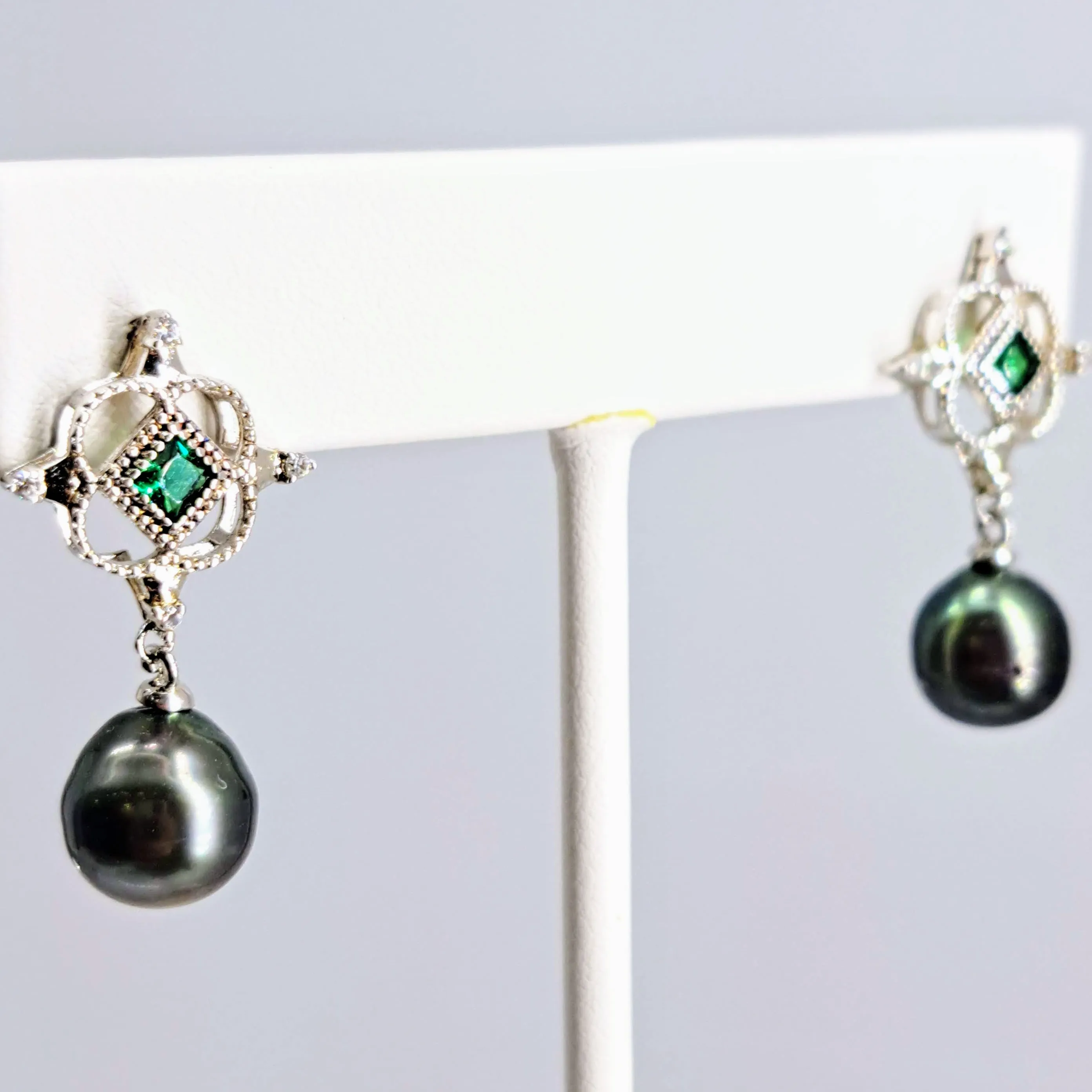 "BOOTY!" 1.25" Earrings - Tahitian Pearl, Topaz, Crystal, Sterling