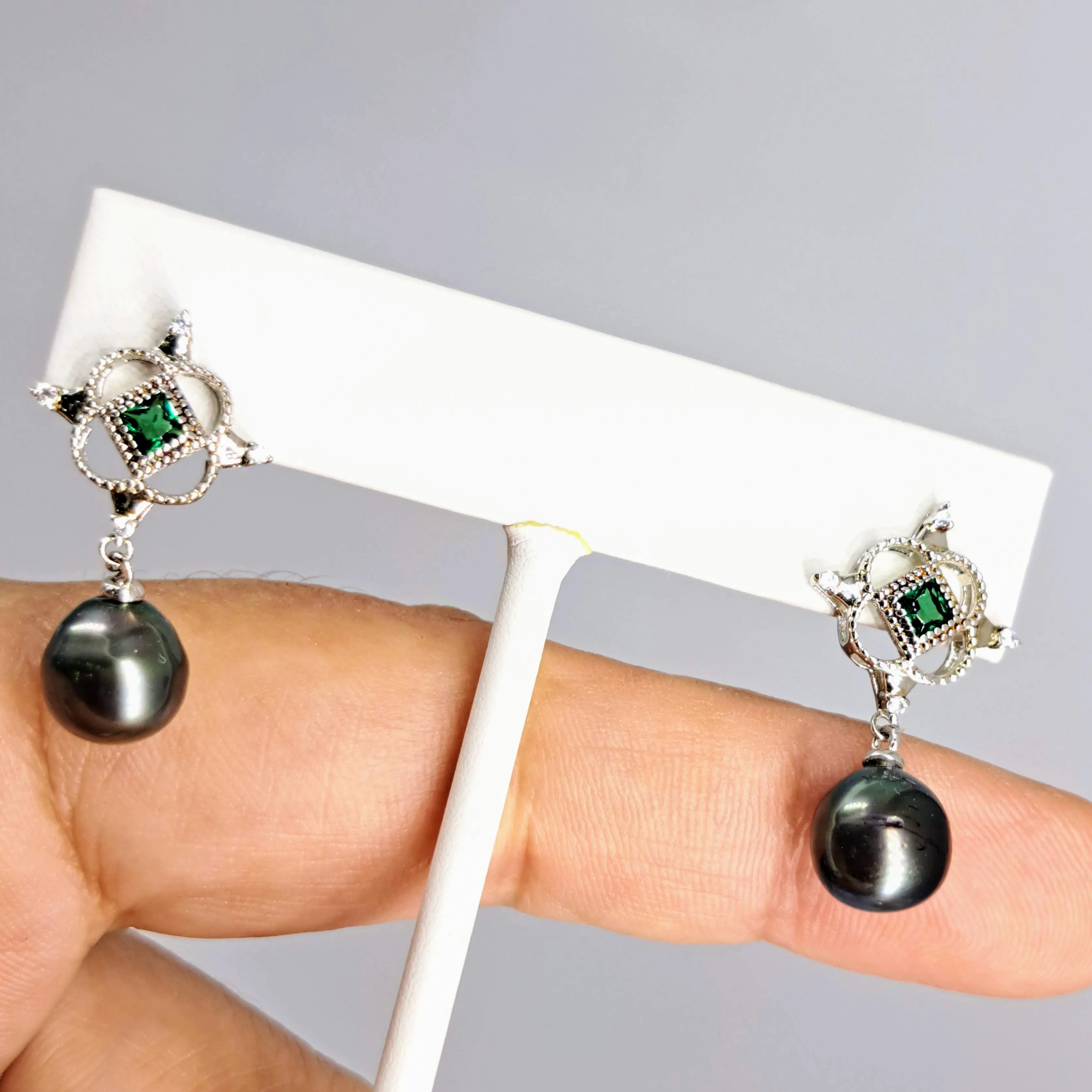 "BOOTY!" 1.25" Earrings - Tahitian Pearl, Topaz, Crystal, Sterling