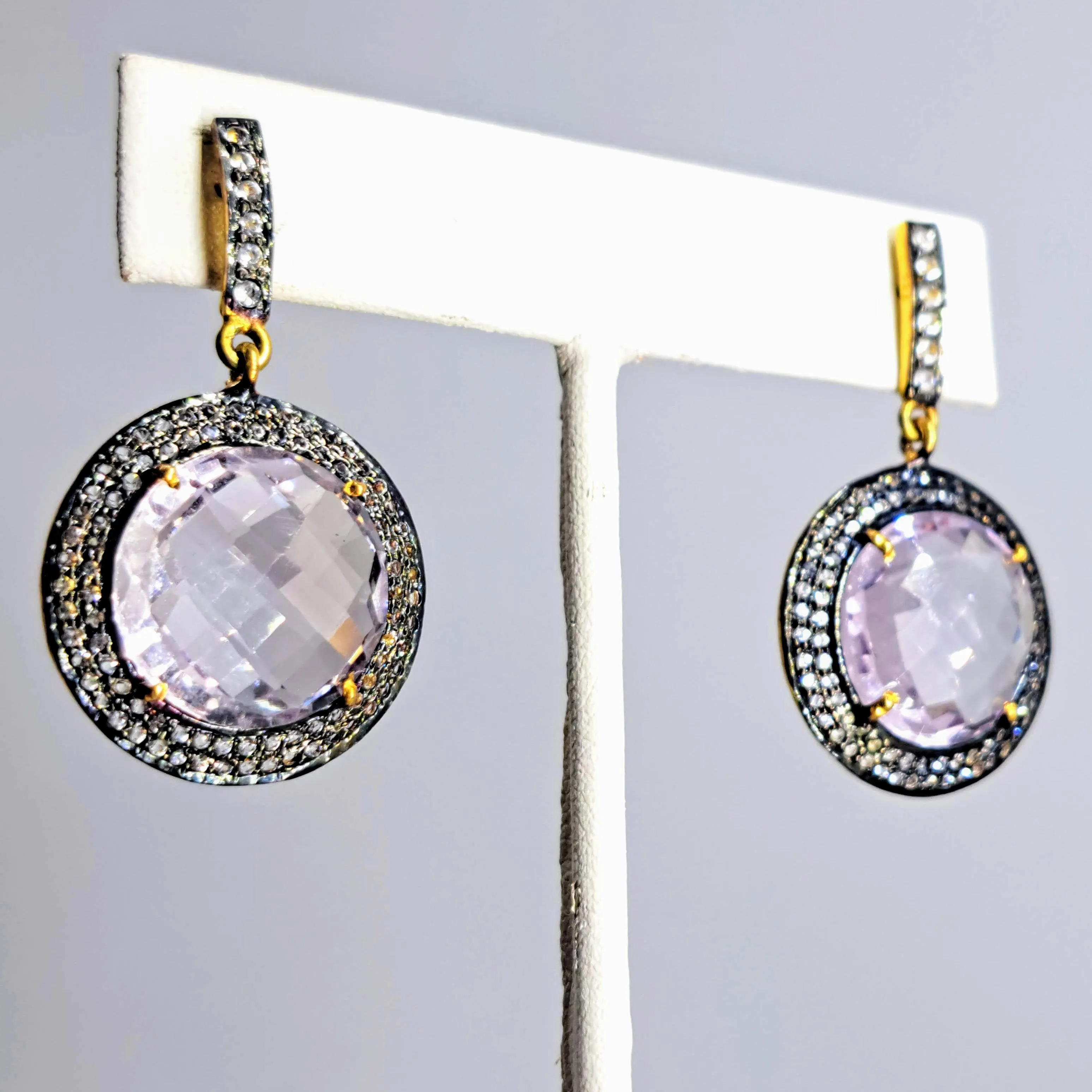 "Lavender Ice" 1.5" Earrings - Amethyst, Topaz, 18k Gold Sterling