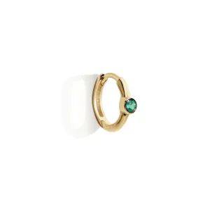 "Romy" Huggie Click Hoop Earring with Bezel-Set Emerald - SINGLE