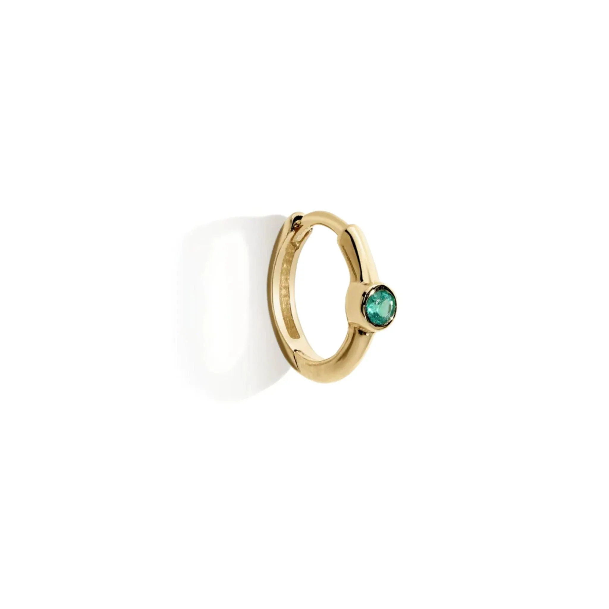 "Romy" Huggie Click Hoop Earring with Bezel-Set Emerald - SINGLE