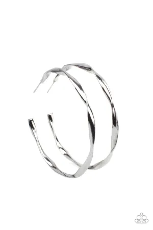 Radiantly Warped - Black - Gunmetal Twisted Paparazzi Hoop Earrings