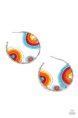 Rainbow Horizons - Multi - Colored Seed Bead Paparazzi Hoop Earrings - July 2021 Life of the Party Exclusive