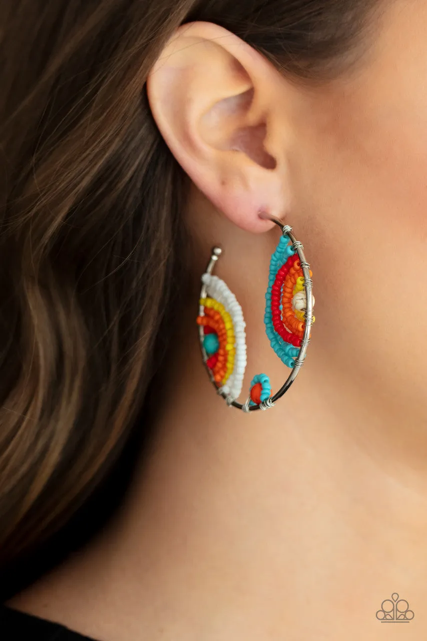 Rainbow Horizons - Multi - Colored Seed Bead Paparazzi Hoop Earrings - July 2021 Life of the Party Exclusive