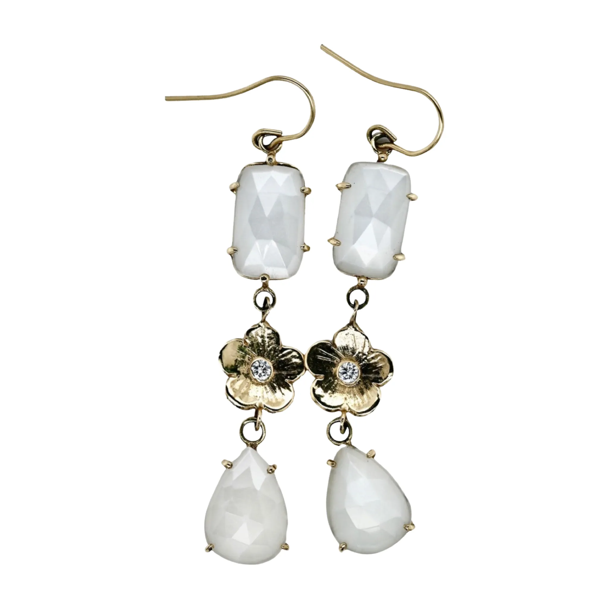 Rainbow Moonstone and Petunia Diamond Earrings