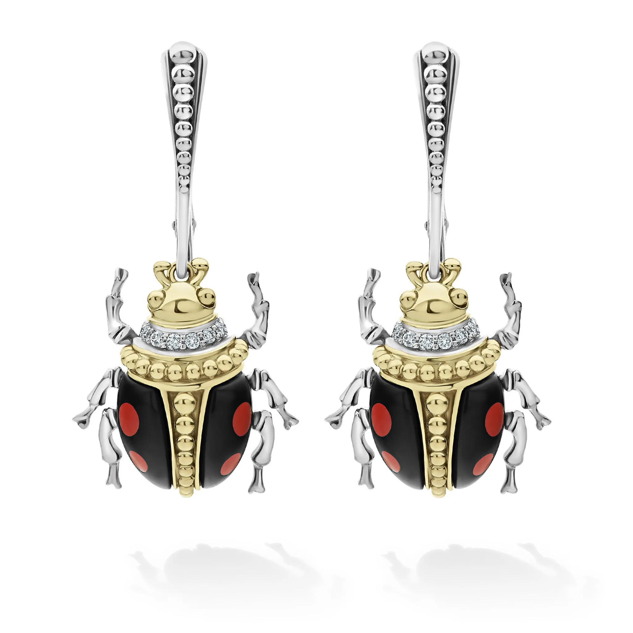 Rare Wonders Onyx Beetle Diamond Drop Earrings