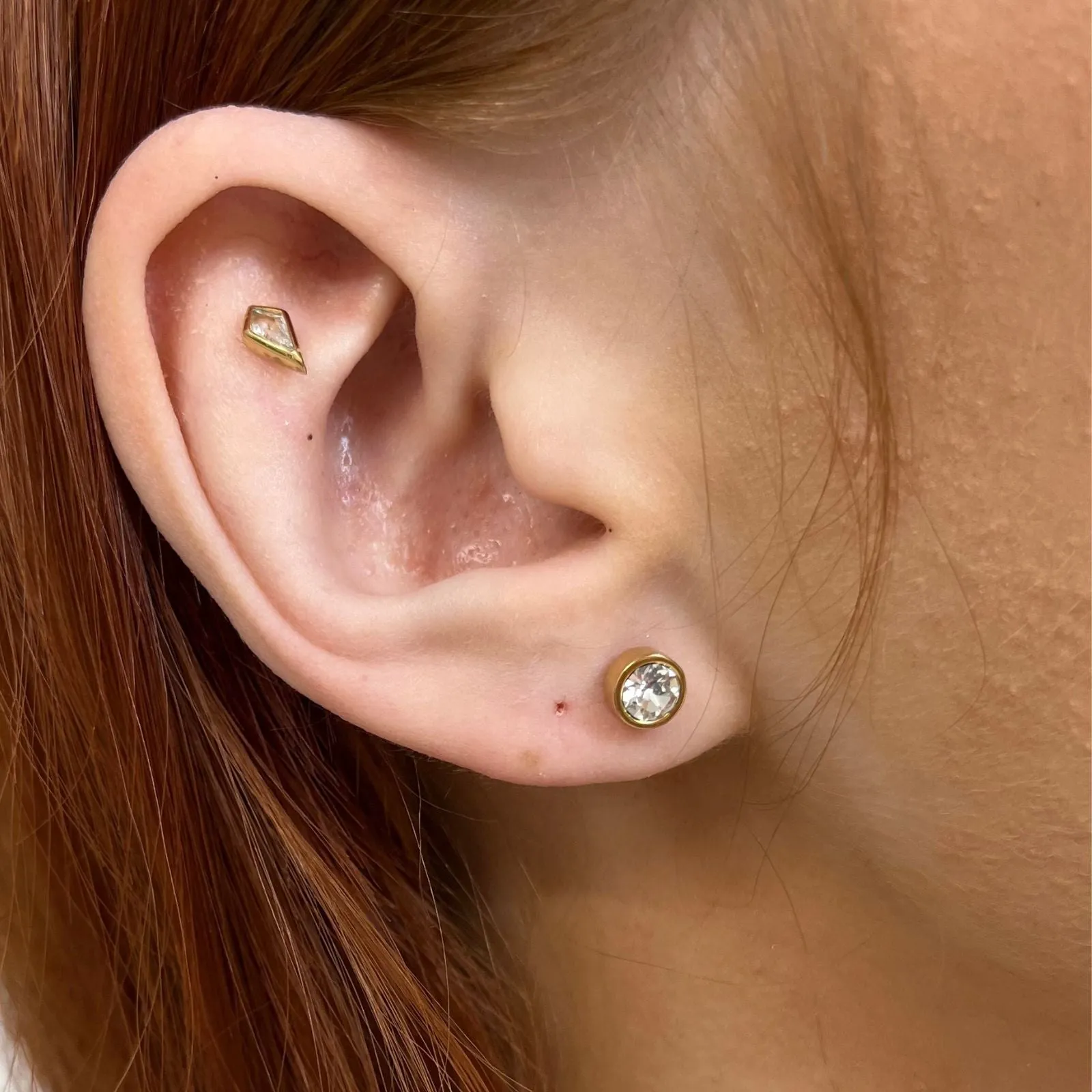 Rebecca Judith Gold Drop Jewelled Cross Earring & Stud - Emerald Green