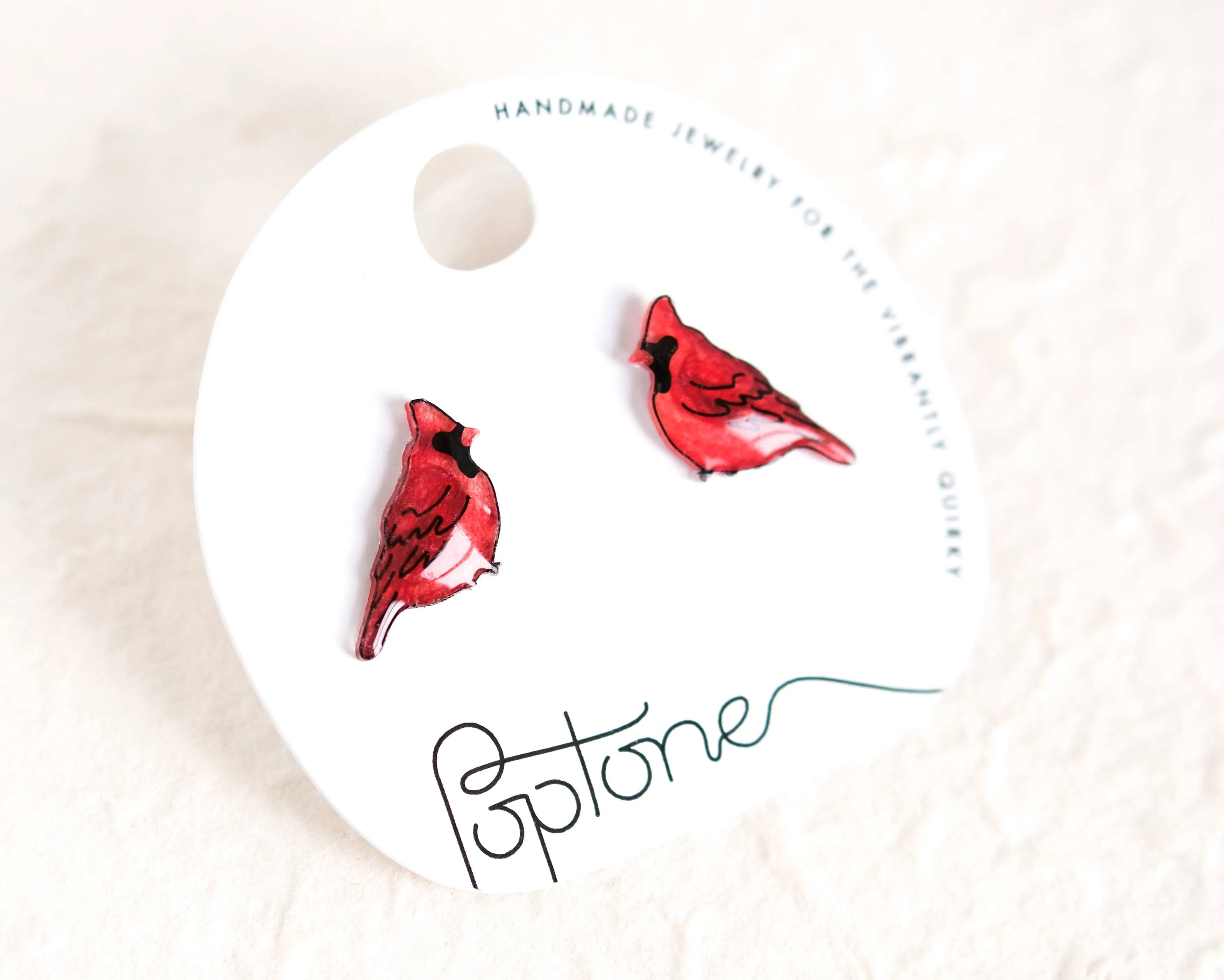 Red Cardinal Winter Bird Stud Earrings