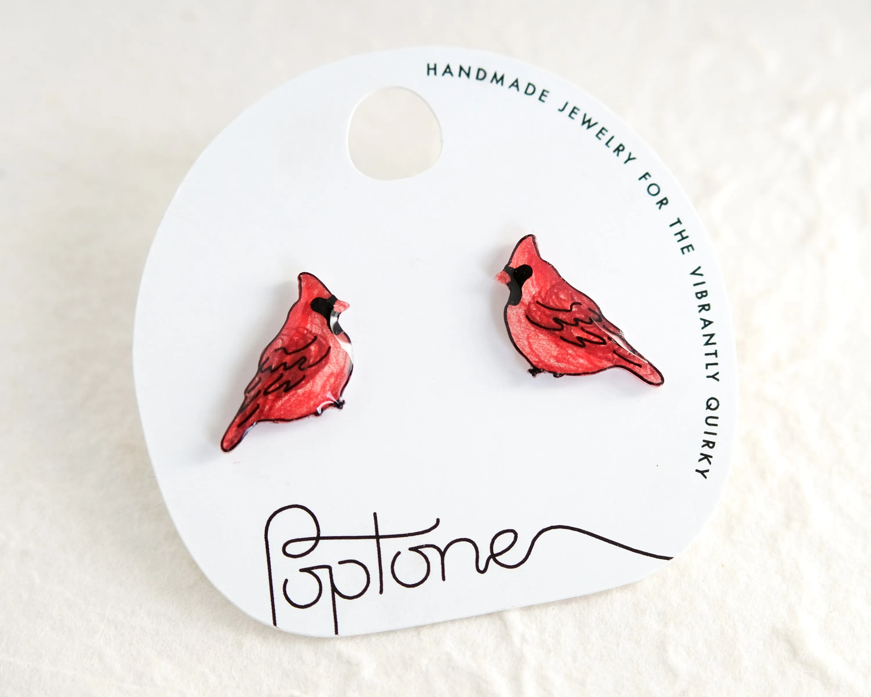 Red Cardinal Winter Bird Stud Earrings