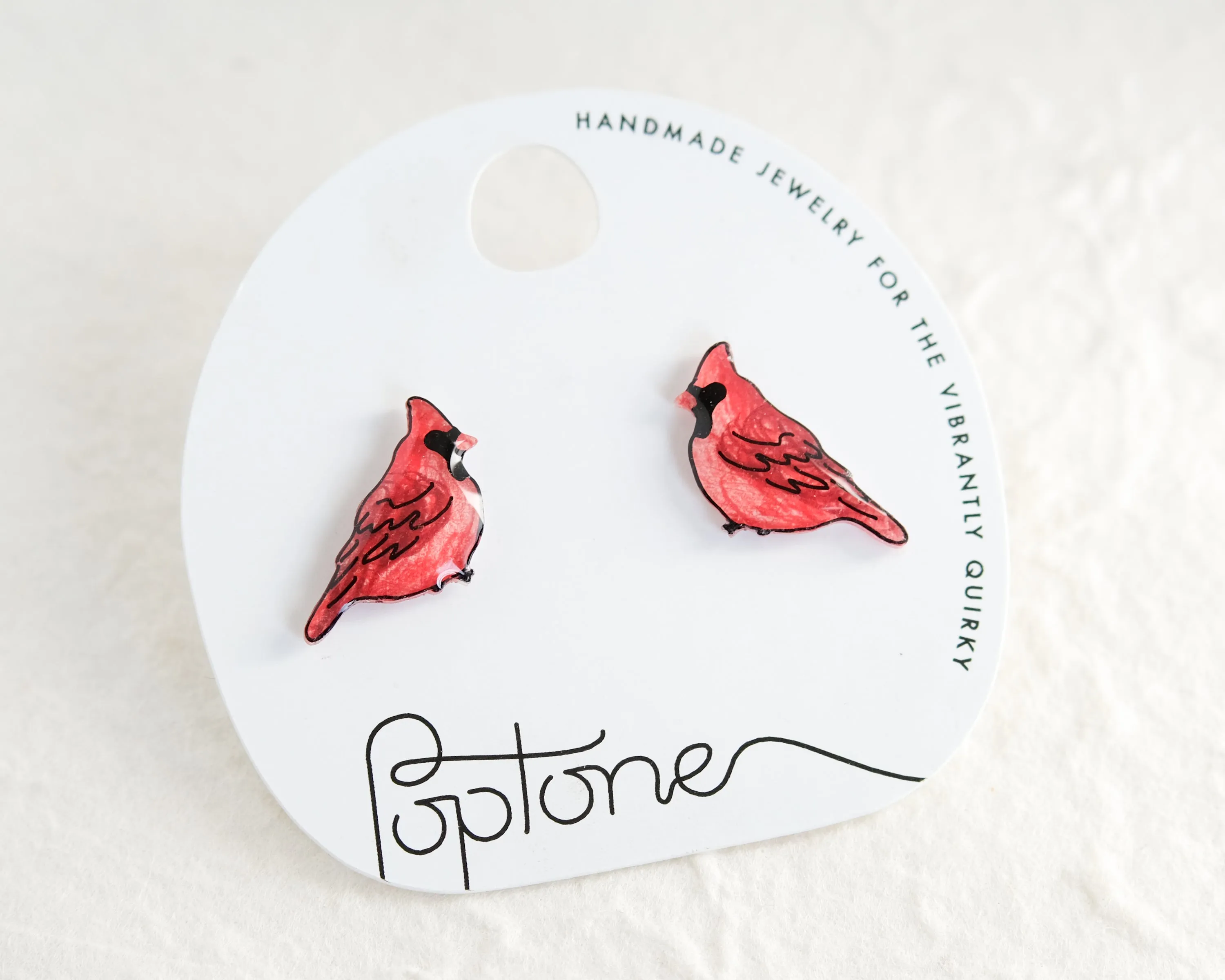 Red Cardinal Winter Bird Stud Earrings
