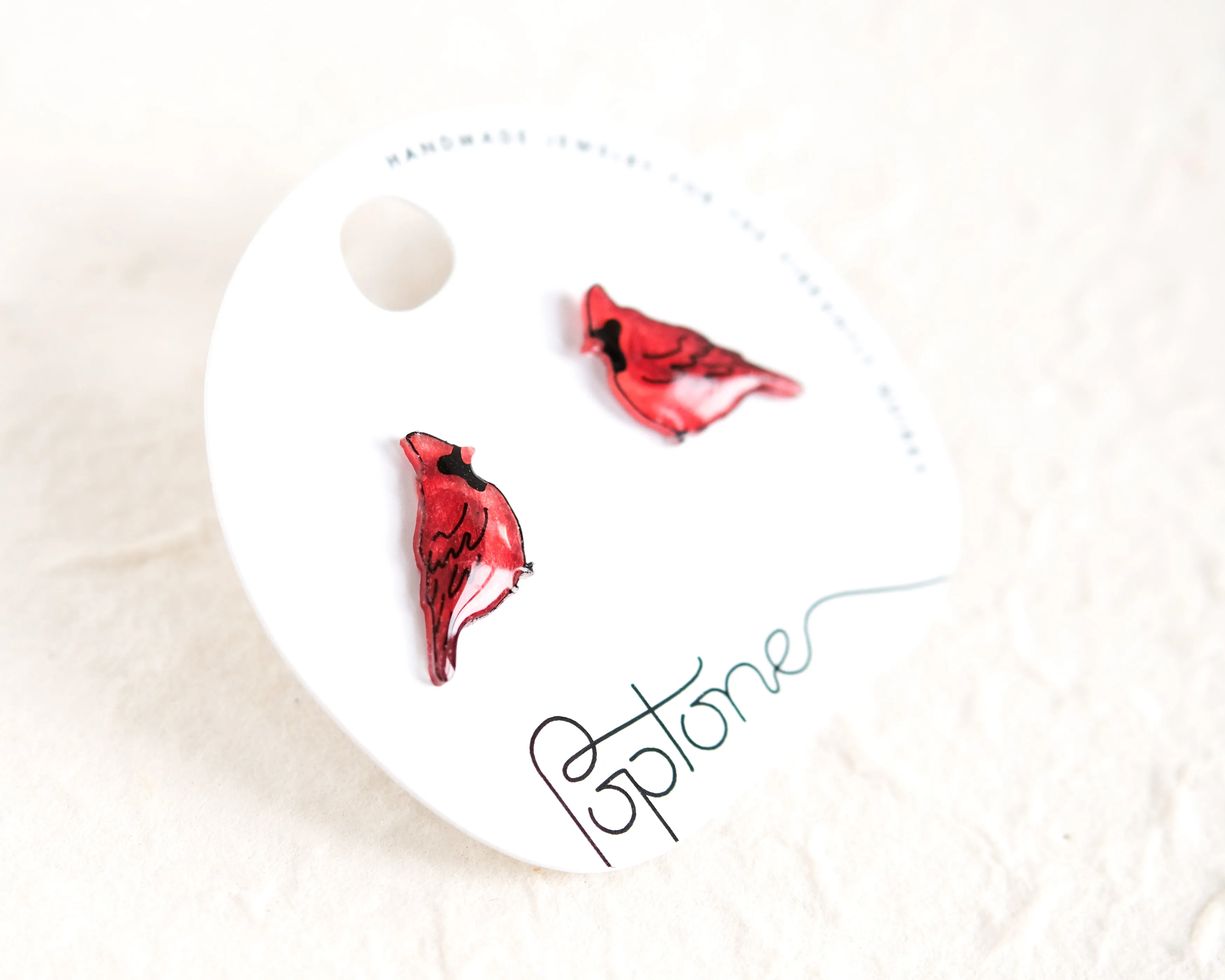 Red Cardinal Winter Bird Stud Earrings