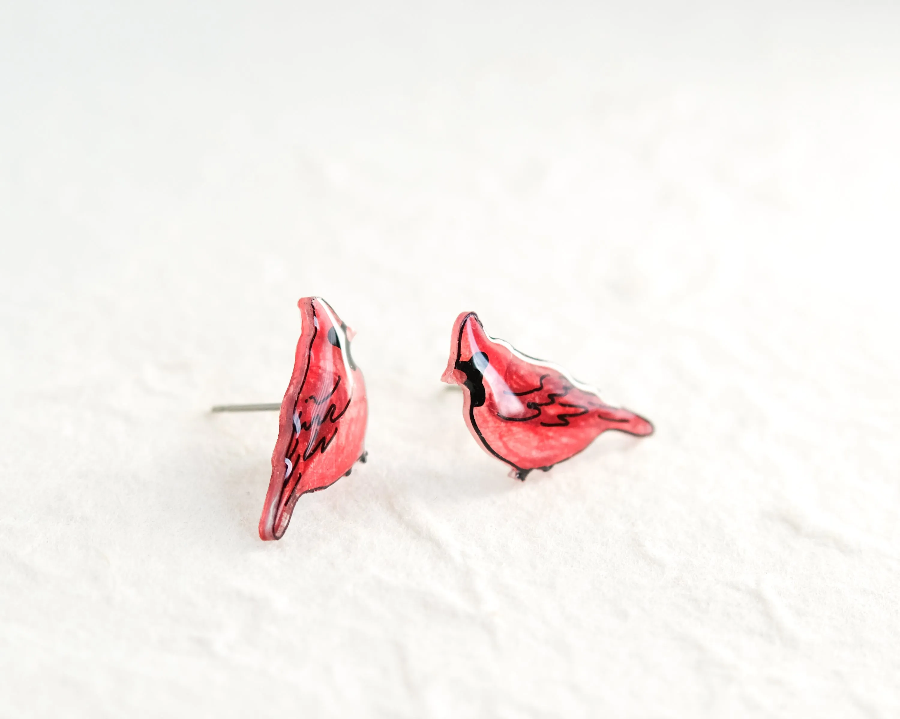 Red Cardinal Winter Bird Stud Earrings