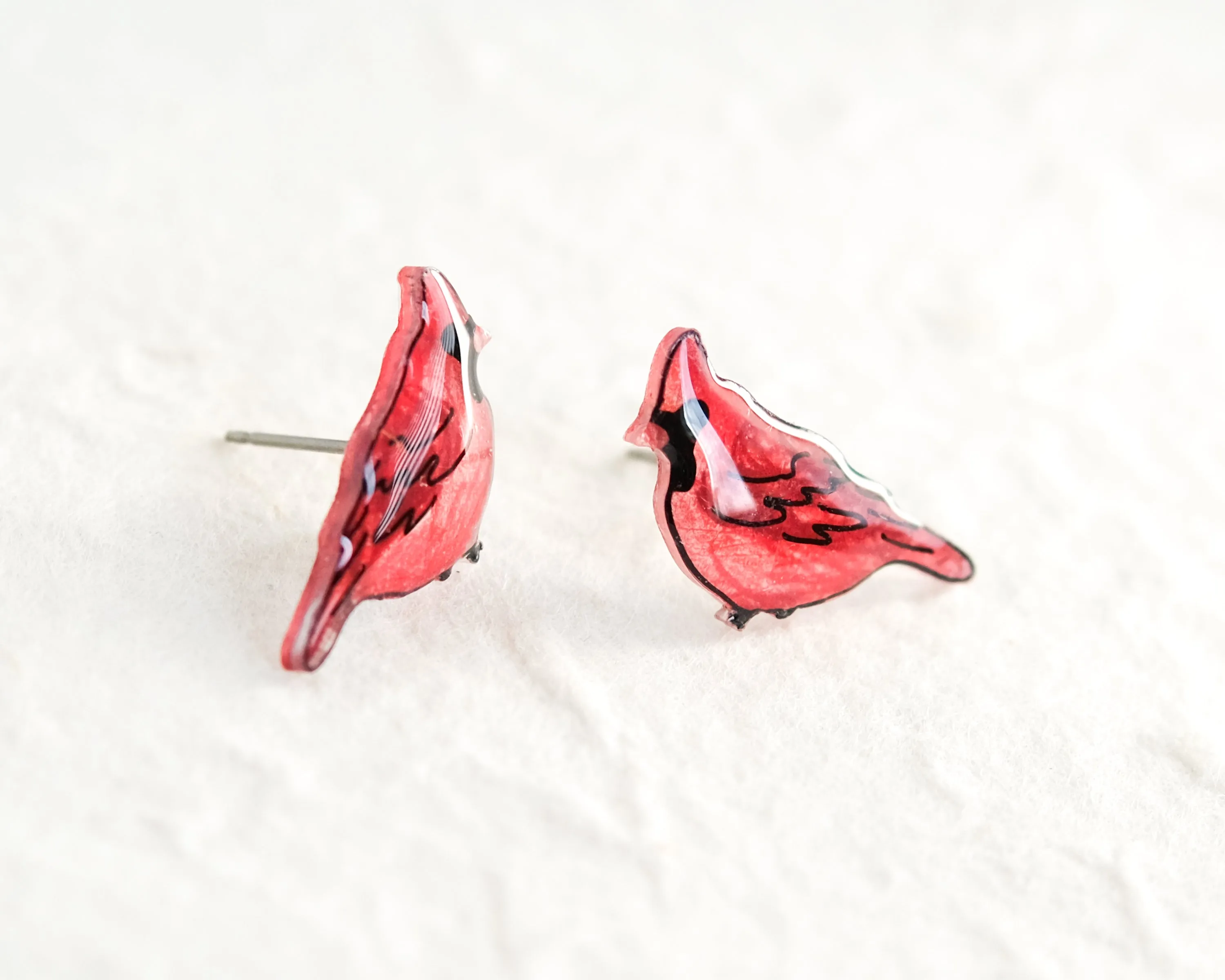 Red Cardinal Winter Bird Stud Earrings