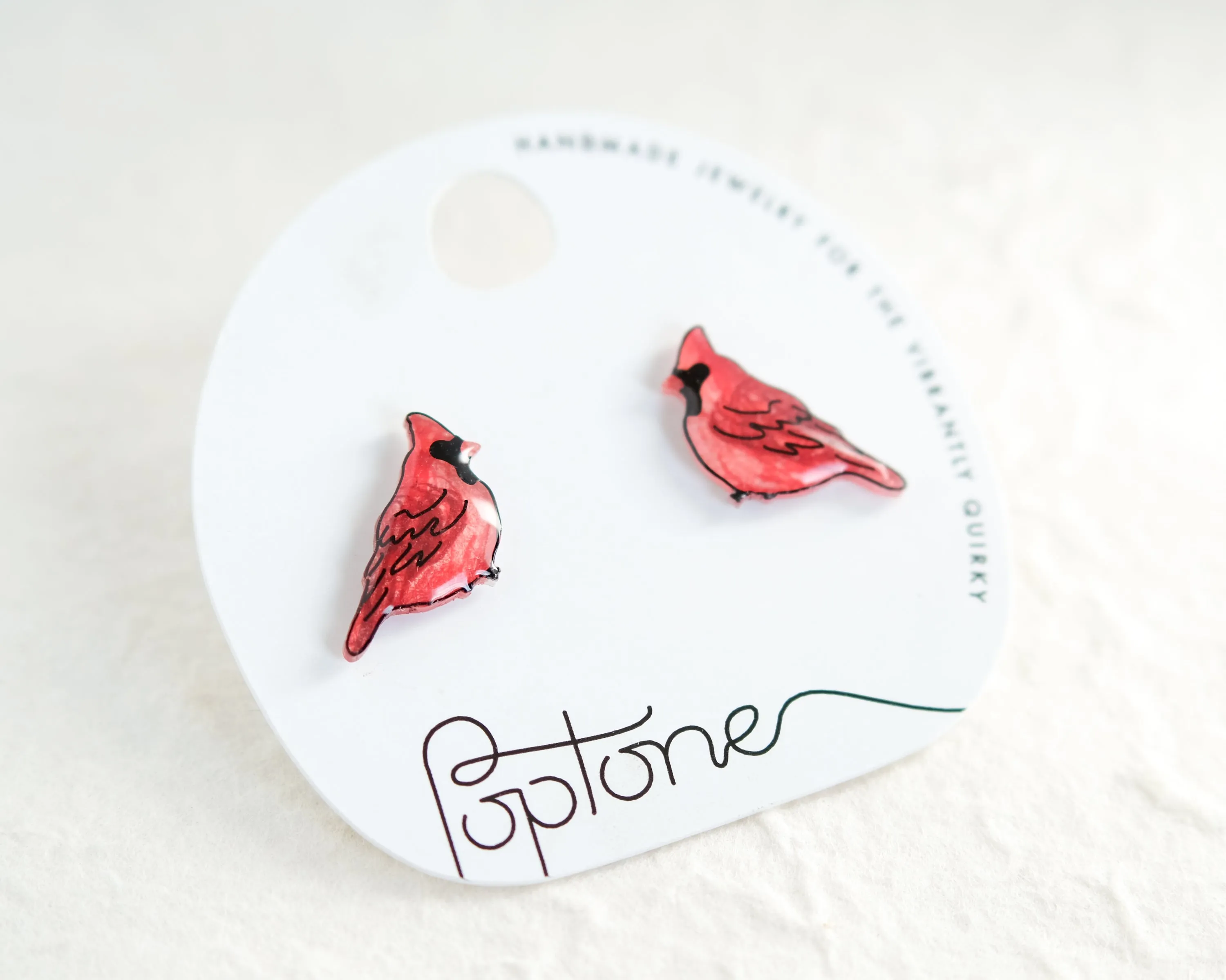 Red Cardinal Winter Bird Stud Earrings