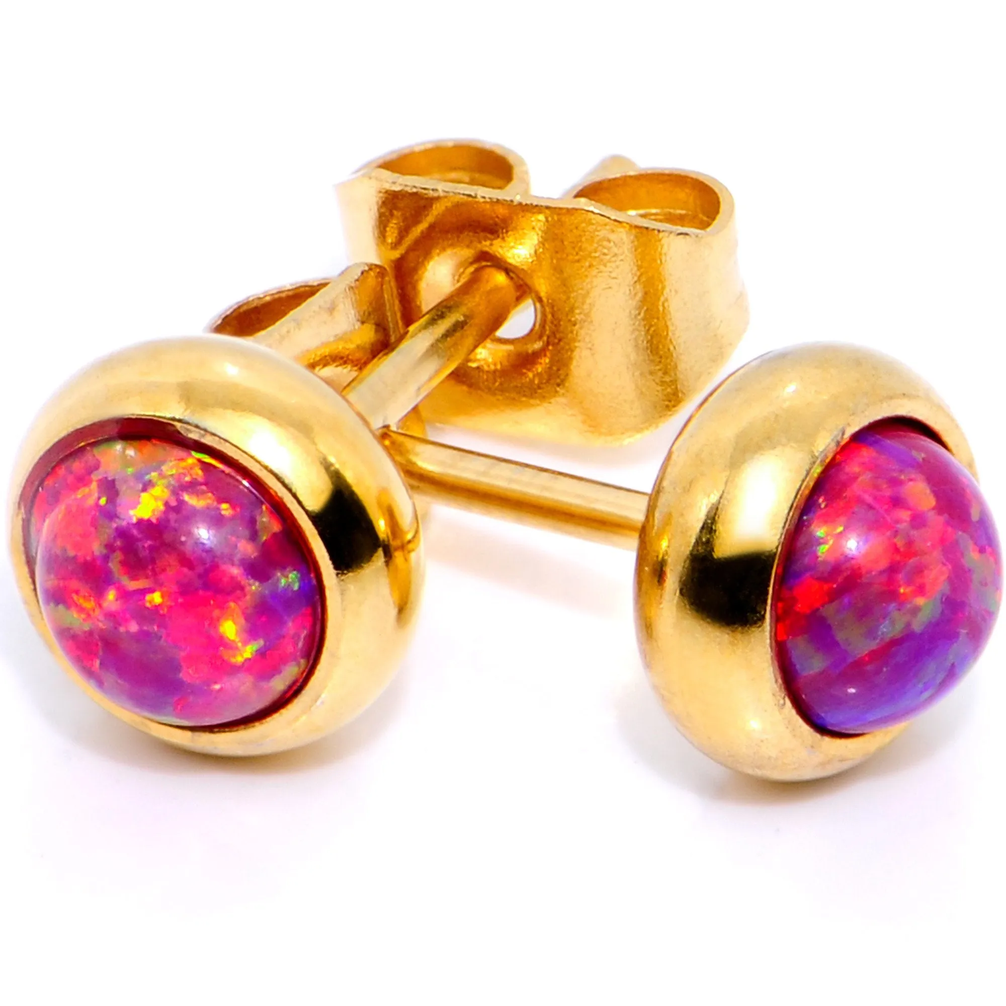 Red Synthetic Opal Gold IP 316L Surgical Steel Stud Earrings