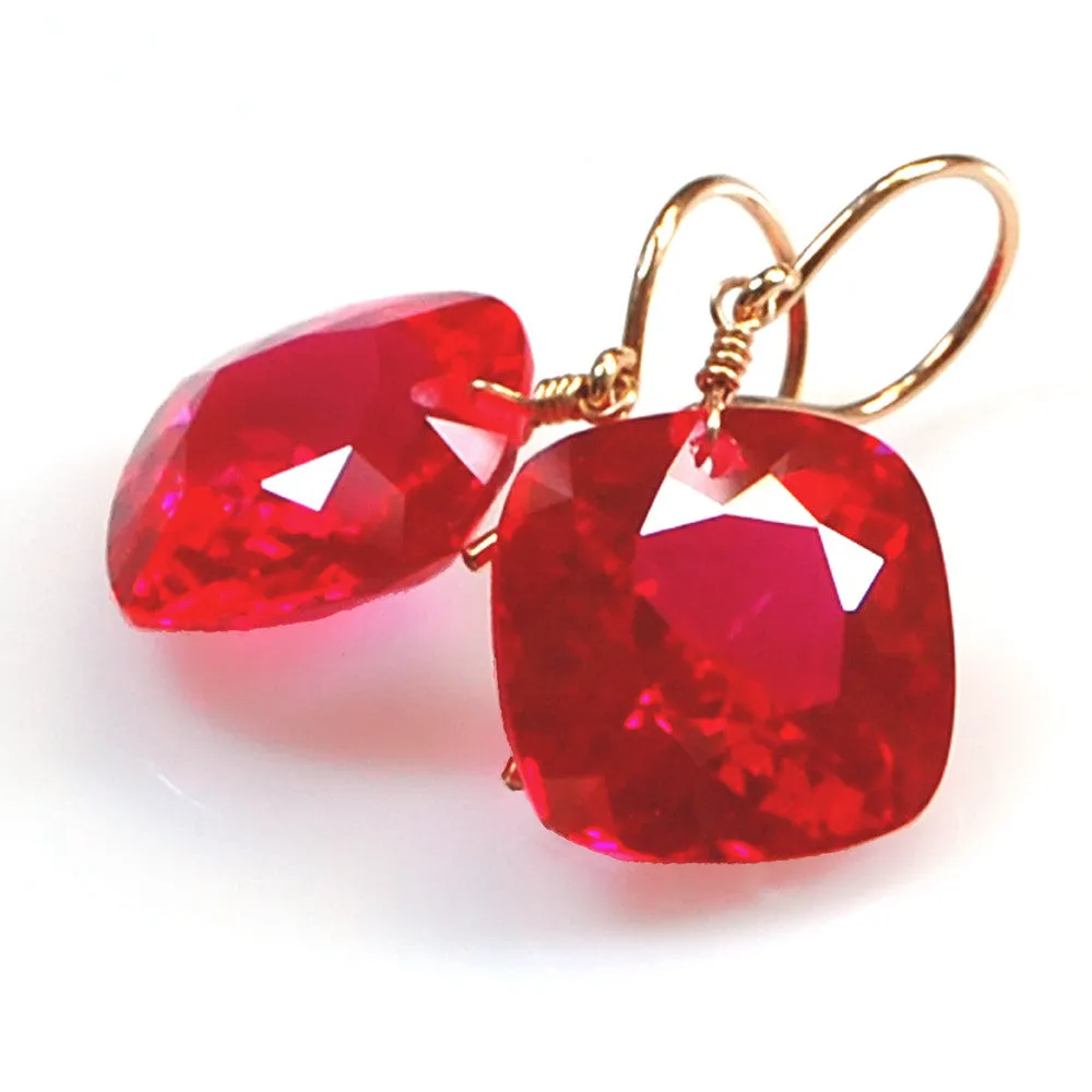 Red Topaz Cushion Cut Solitaire Earrings