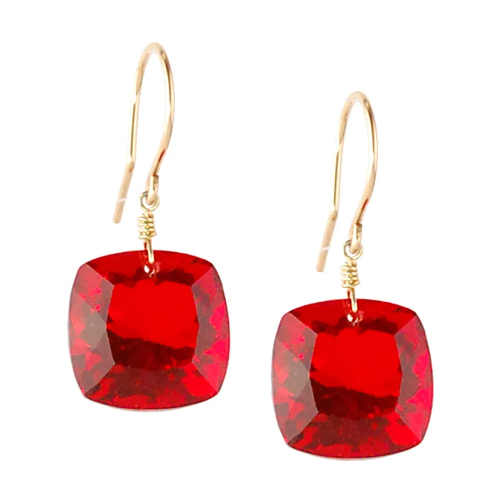 Red Topaz Cushion Cut Solitaire Earrings