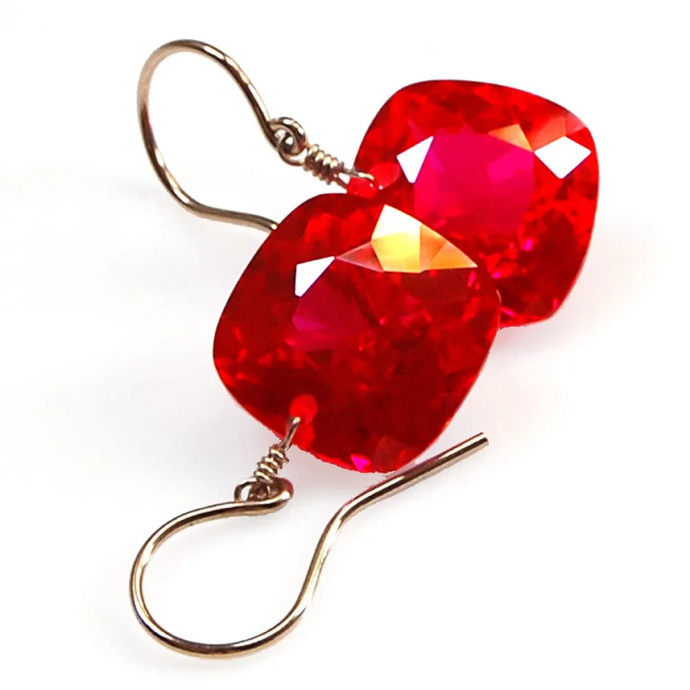 Red Topaz Cushion Cut Solitaire Earrings