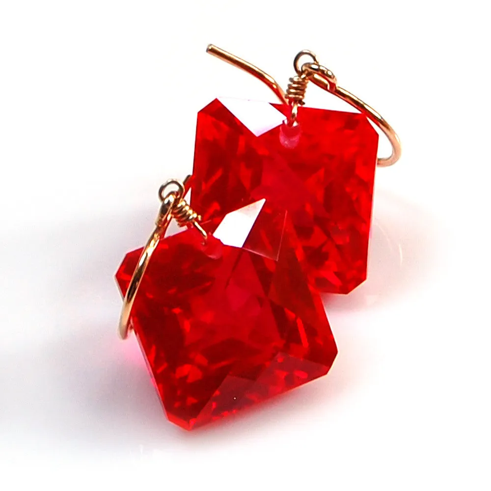 Red Topaz Radiant Cut Solitaire Earrings