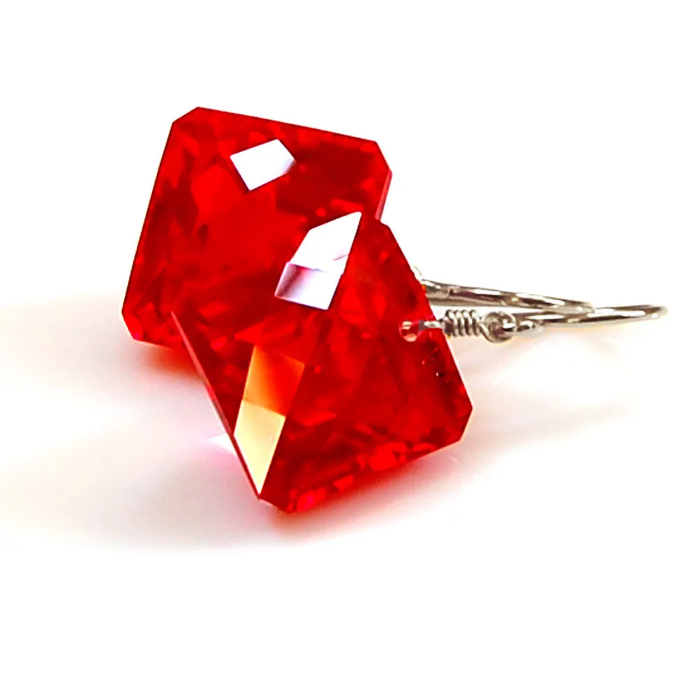 Red Topaz Radiant Cut Solitaire Earrings