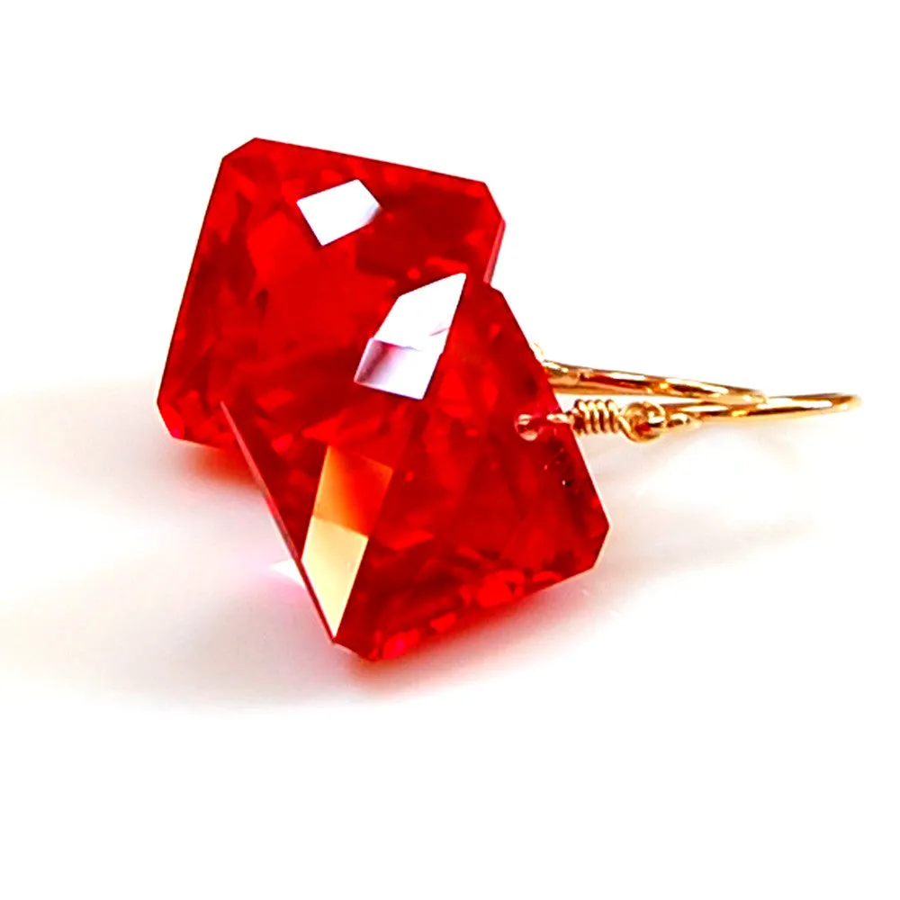 Red Topaz Radiant Cut Solitaire Earrings