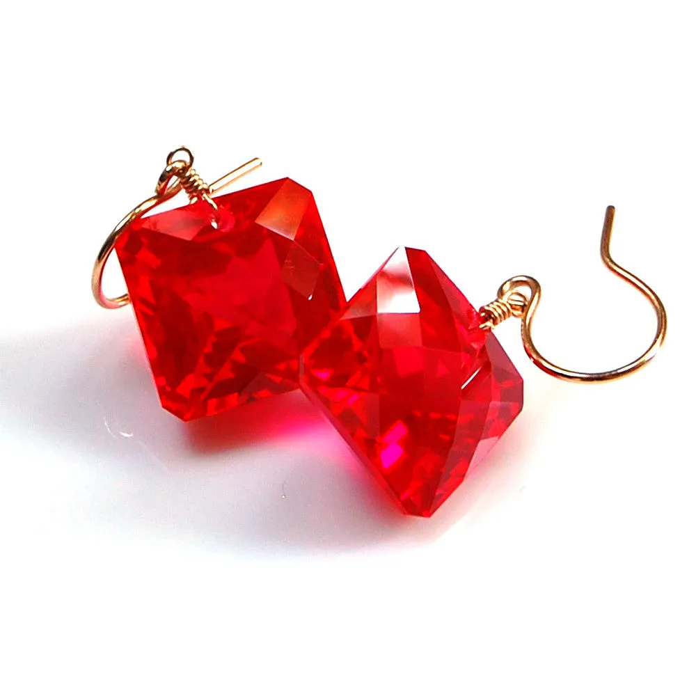 Red Topaz Radiant Cut Solitaire Earrings