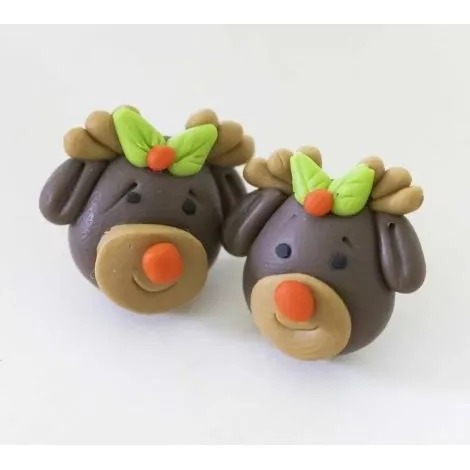 Reindeer with Holly Antlers Polymer Clay Stud Earrings