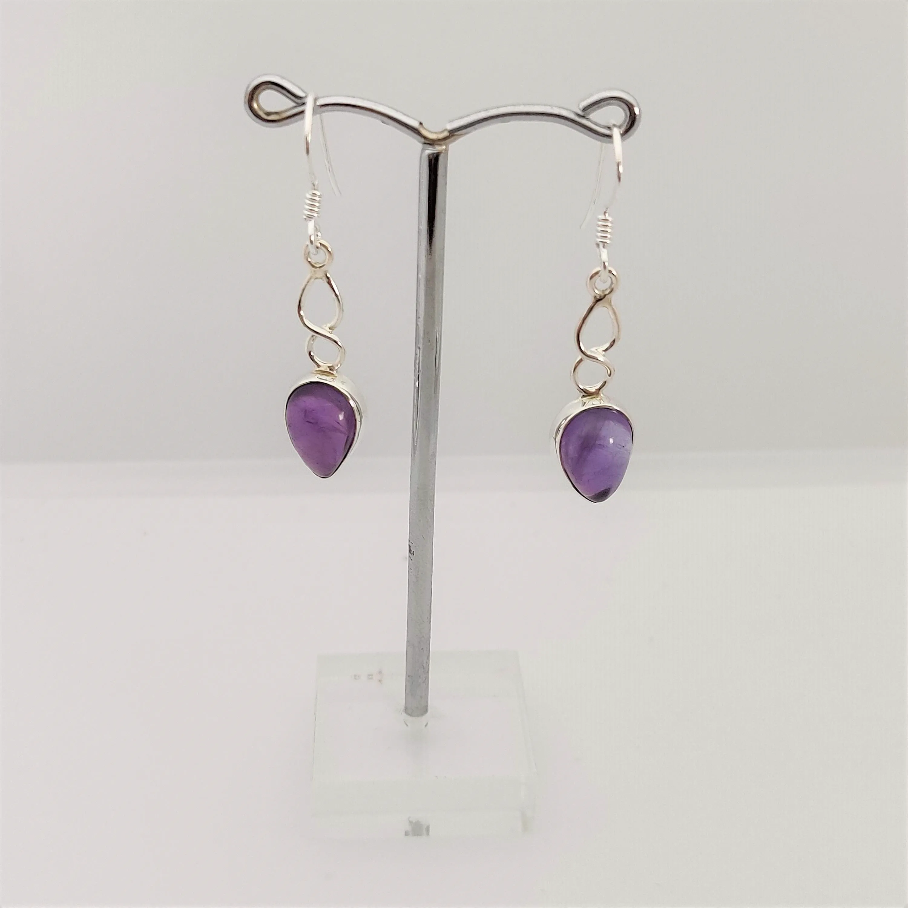 Reverse Teardrop Amethyst 925 Sterling Silver Dangle Earrings