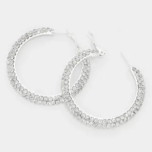 Rhinestone Crystal 2 Row Hoops on Silver | 2" | 297567