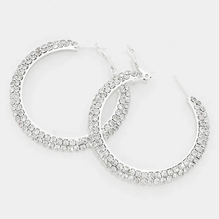 Rhinestone Crystal 2 Row Hoops on Silver | 2" | 297567