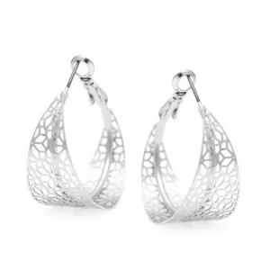 RHODIUM LASER-CUT FLOWER EARRINGS #SQJSY-2622RH (IF12)