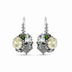 Rockrageous Gold Hair Rutilated Quartz Labradorite Green Prasiolite Peridot Chrome Diopside and Smoky Quartz Earrings in Sterling Silver