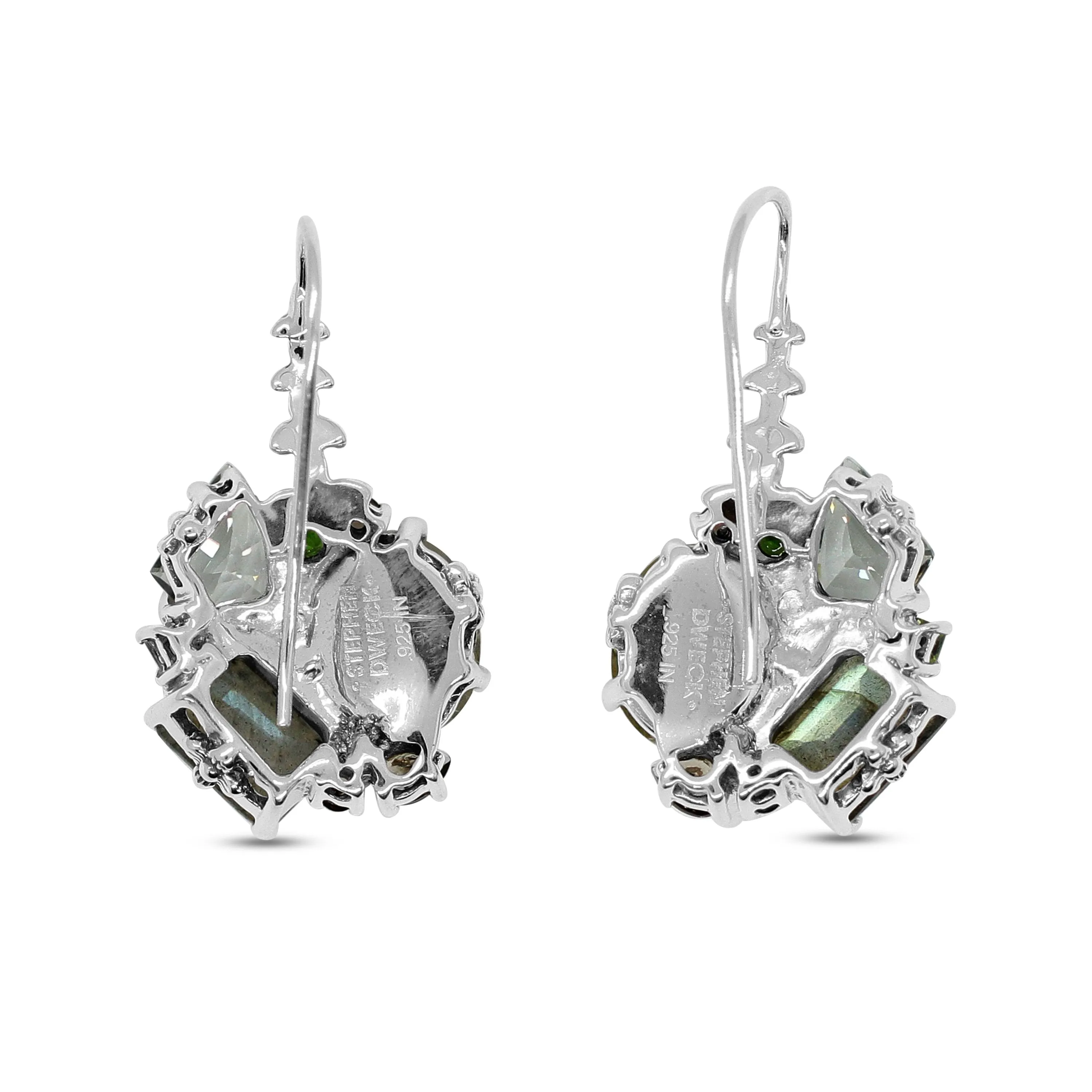 Rockrageous Gold Hair Rutilated Quartz Labradorite Green Prasiolite Peridot Chrome Diopside and Smoky Quartz Earrings in Sterling Silver